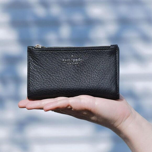 NWT Kate Spade Small Pebble Leather Small Slim Wallet Black - Picture 3 of 9